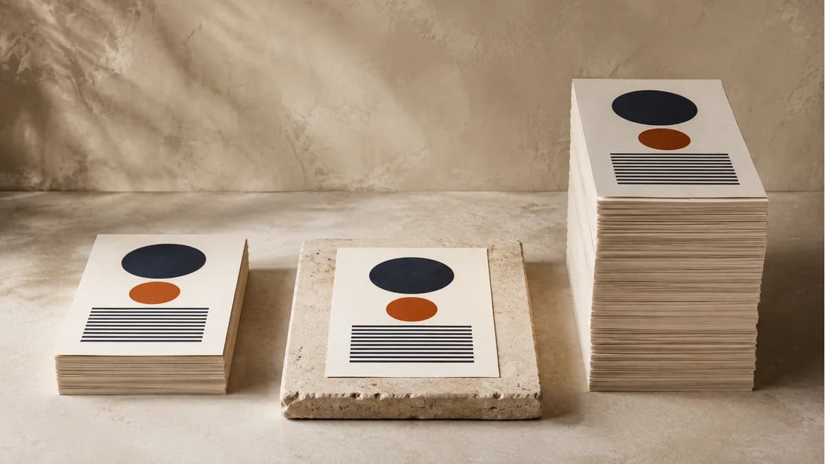 Illustration comparing a short print stack, a single proof and a taller stack of matching sheets