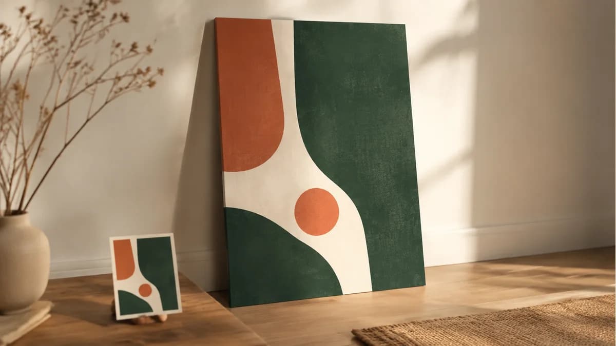 Illustration of a large abstract poster beside a small matching proof