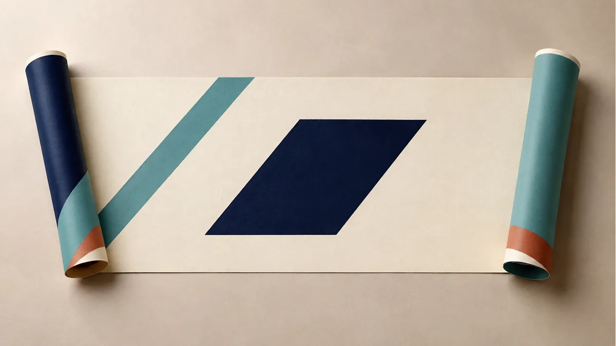 Illustration: Wide banner material with a bold geometric focal shape and open margins