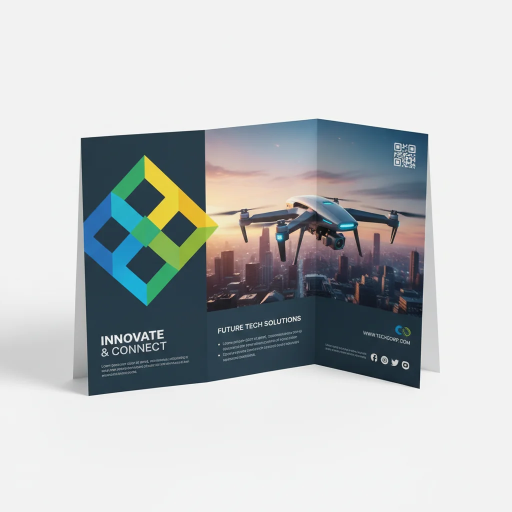 Tri-fold brochure example showing all three panels and premium printing