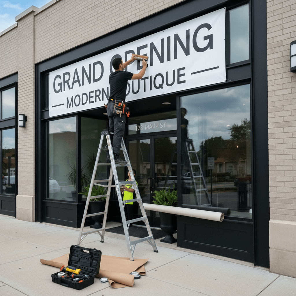 Professional installation of large format banner and signage